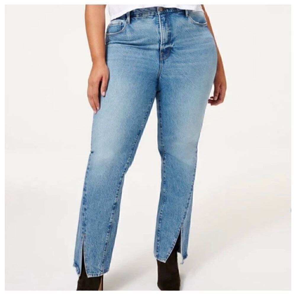 Good American Good Boy Twisted Slit Hem High Rise Indigo Jean